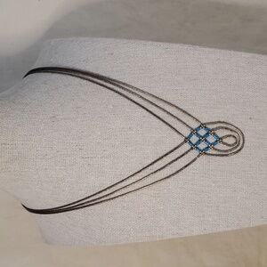 Vintage Native American Liquid Silver and Turquoise Woven Necklace